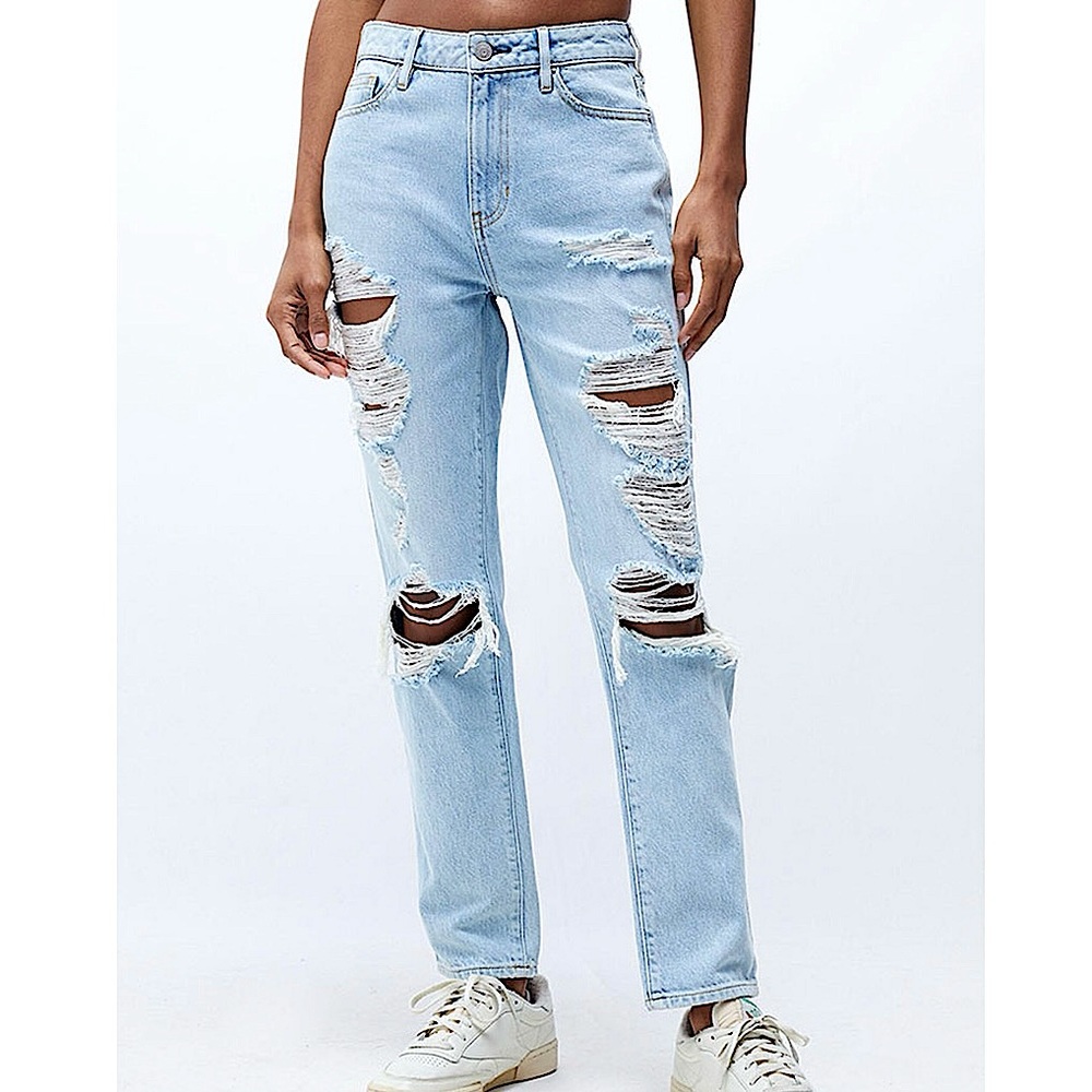 PacSun Mom Jeans High-Rise Distressed Light Wash Denim - Picture 6 of 16